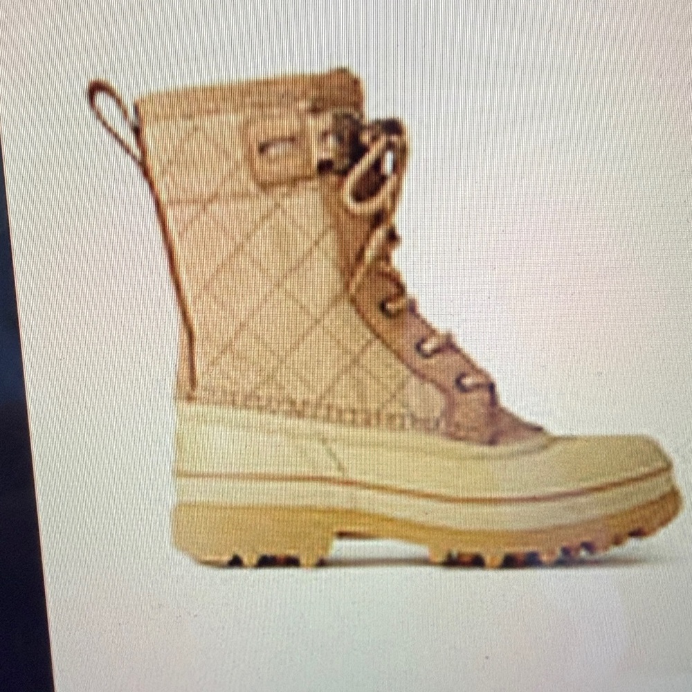 Sorel Tan Quilted Canvas, Rubber and Leather Ankle Winter Boots